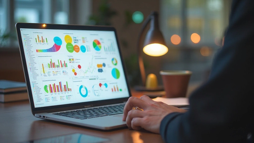 Gekleurde grafieken en visuele elementen op een laptop scherm